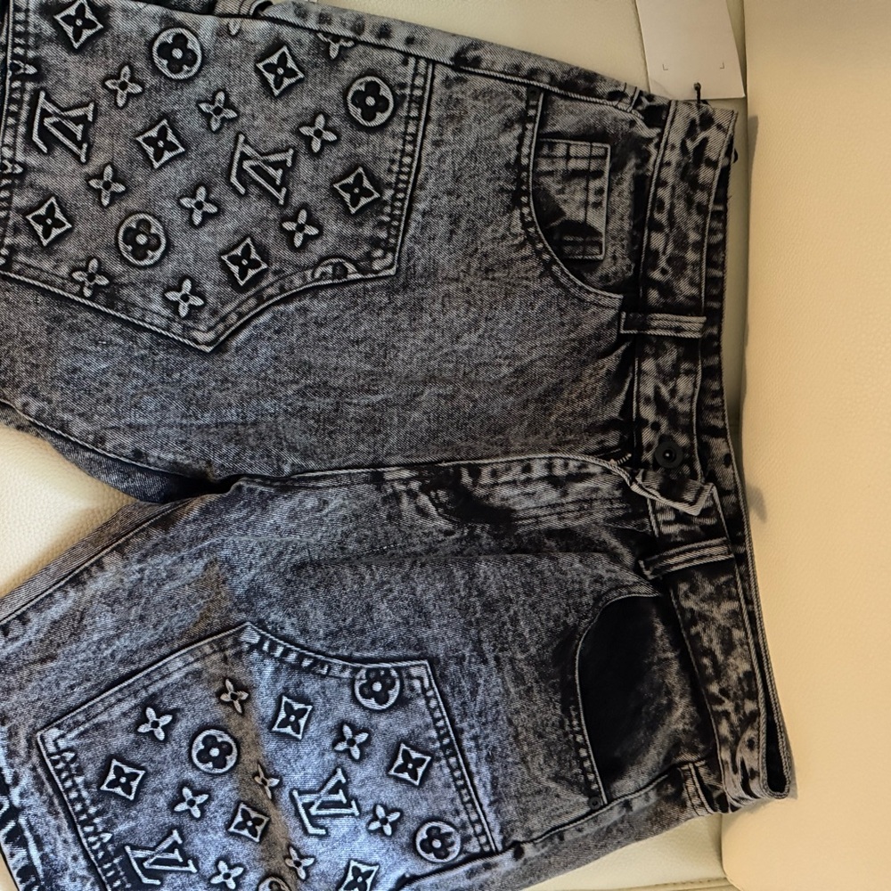 Louis Vuitton Black and Gray Monogram Denim Shorts